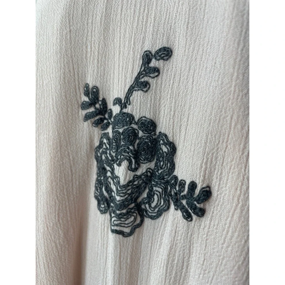 Free People Embroidered Tunic Dress Size S Pink Black Floral Boho Open Back Mini